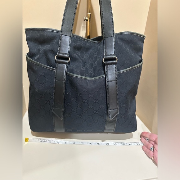 Gucci GG Webbed Black Monogram Large Tote - Picture 13 of 16